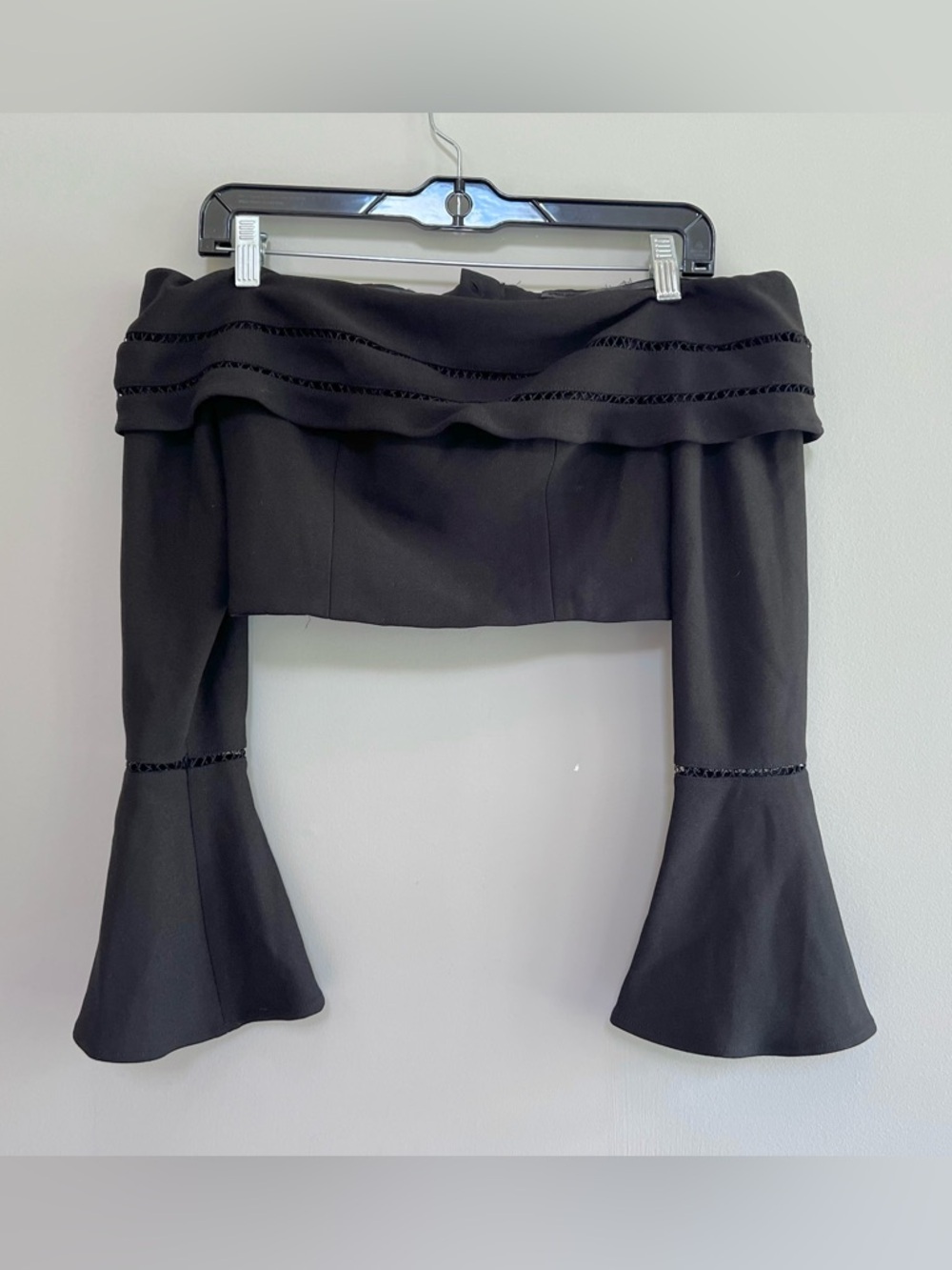 NWT Finders Keepers Immortal Long Sleeve Off Shoulder Ruffle Crop Top Black, XS